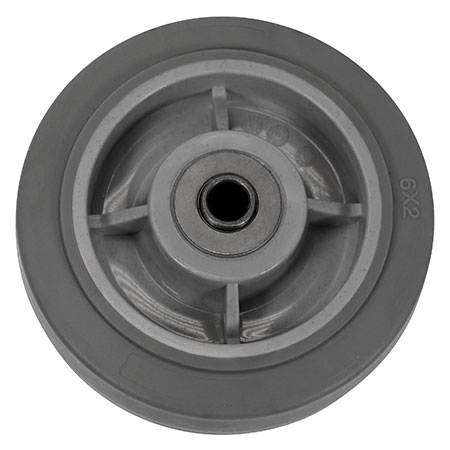 Side view of 6" x 2" rubber on plastic wheel